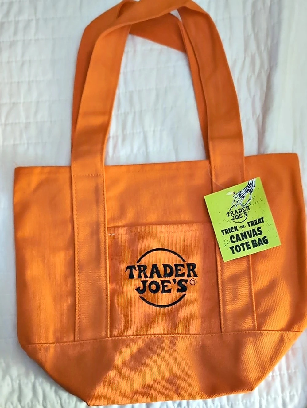 Trader Joe's Trekker Joe's Treat Canvas Tote Bag Orange Canvas Tote NWT